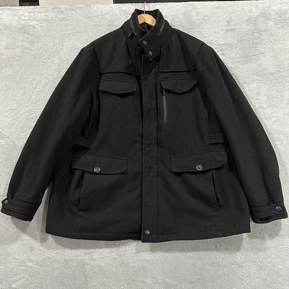 Hawke & Co. Sport Jacket Men's XL Wool Full Zip Snap Button Pockets Black Hooded